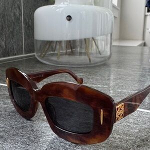 Loewe Dark Brown Sunglasses with Gold Accents